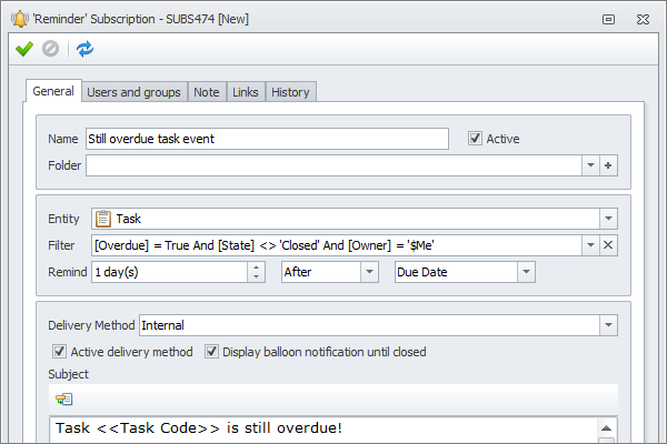 still overdue task subscription rule